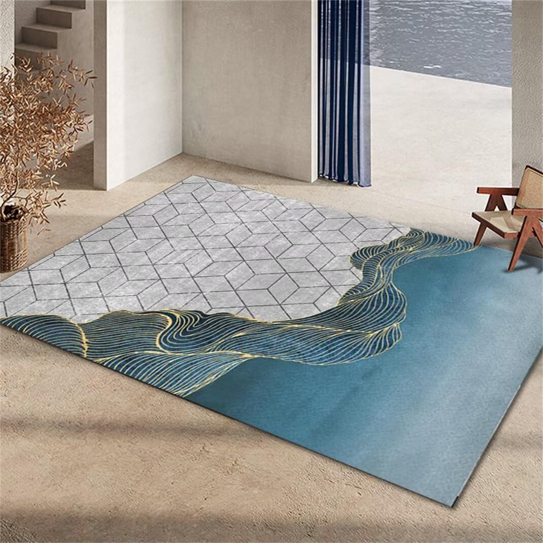 Tapis antidérapant résistant aux taches pour chambre ado fille bleu 80x160cm