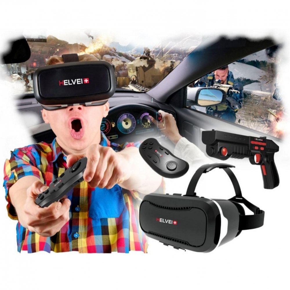 Set per Realtà Virtuale con Visore 3D Heaven con Pistola Hell GUN e Controller VR - Nero