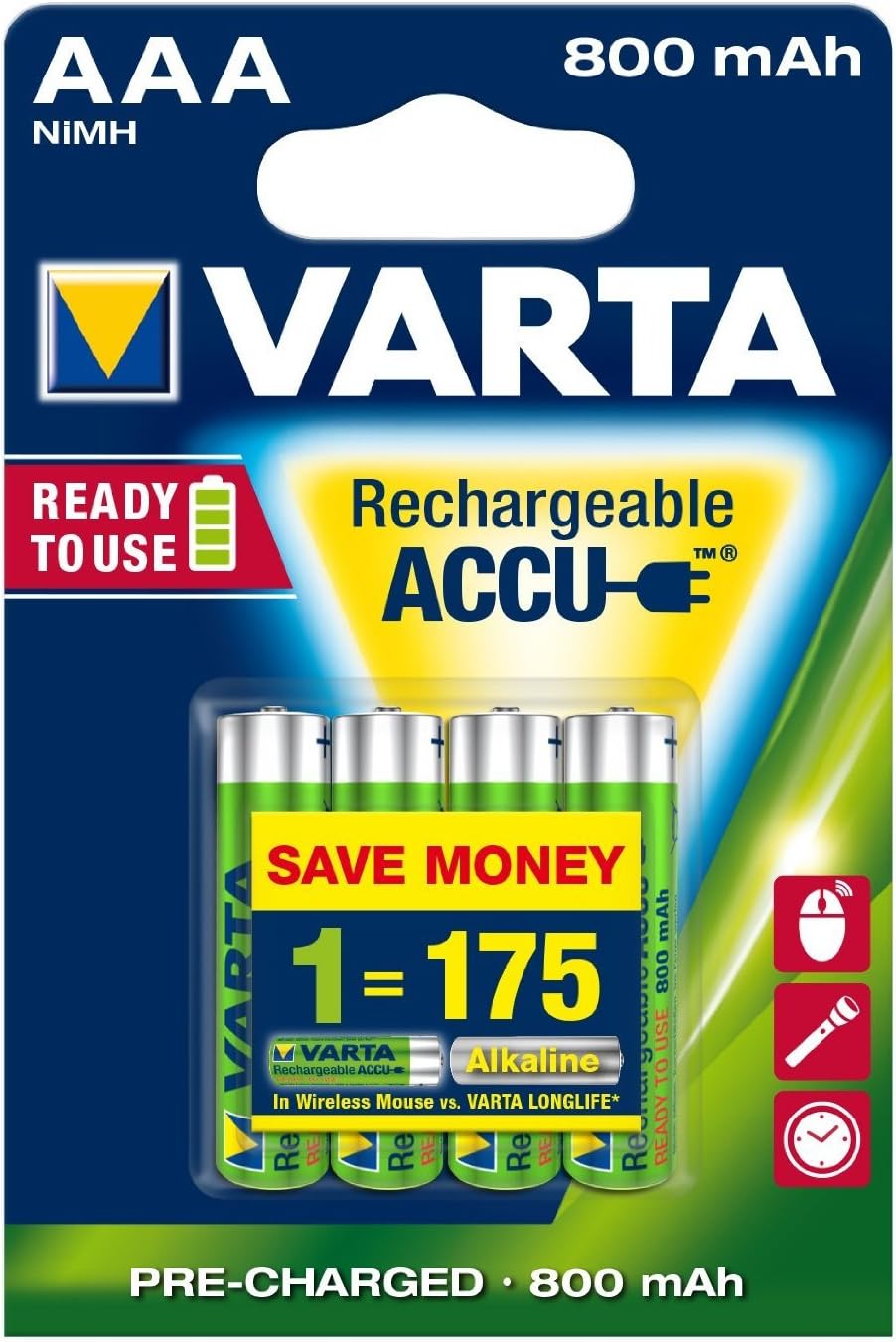 VartaNiMH Rechargeable Batteries AAA 800 mAh 4-Pack
