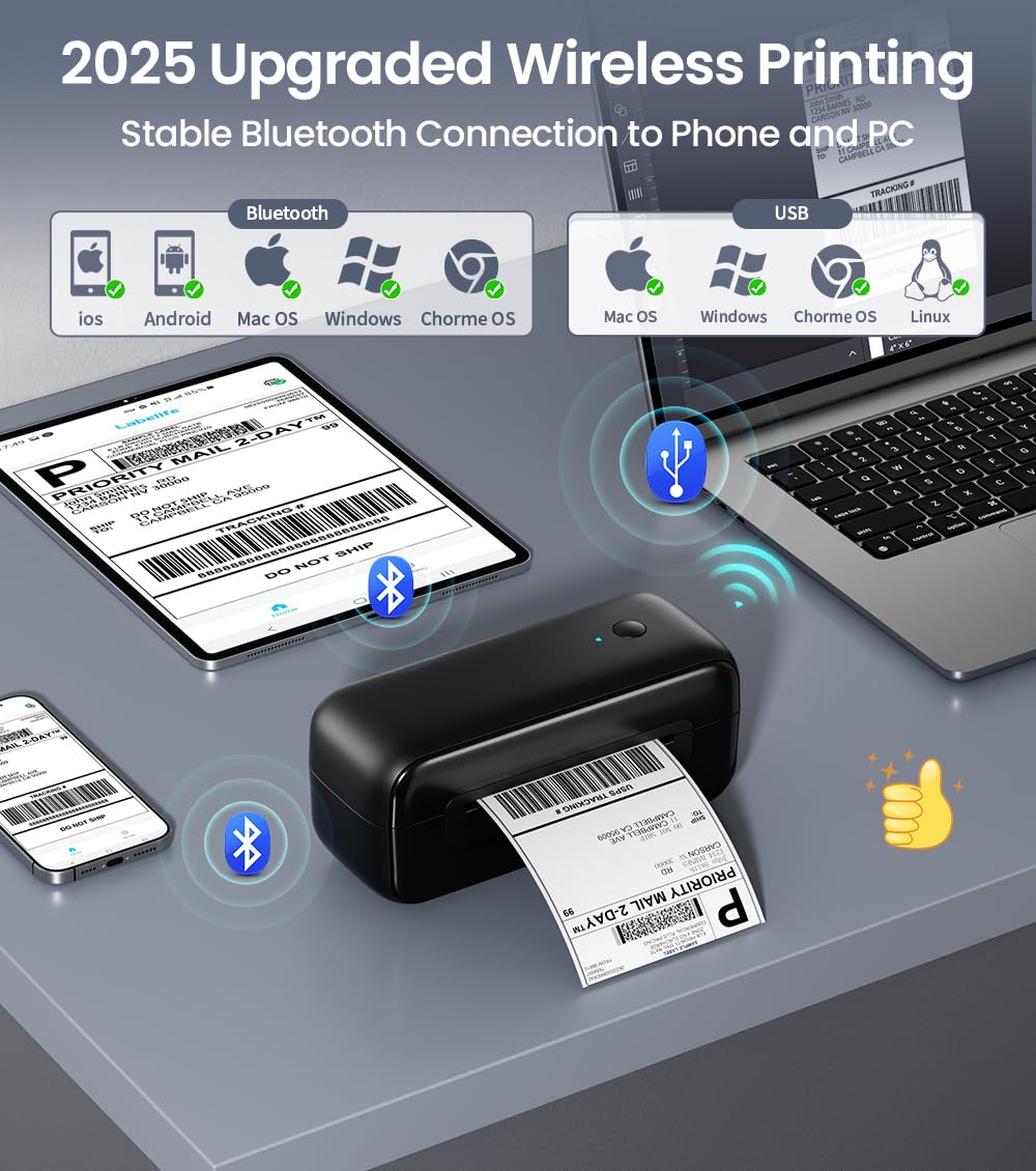 Phomemo Stampante Termica Etichette Bluetooth DHL, 4 x 6, per Mac/PC, Stampante per Etichette Adesive Label Printer per Amazon, Etsy, Shopify, Royal Mail, DHL, FedEx-Nero