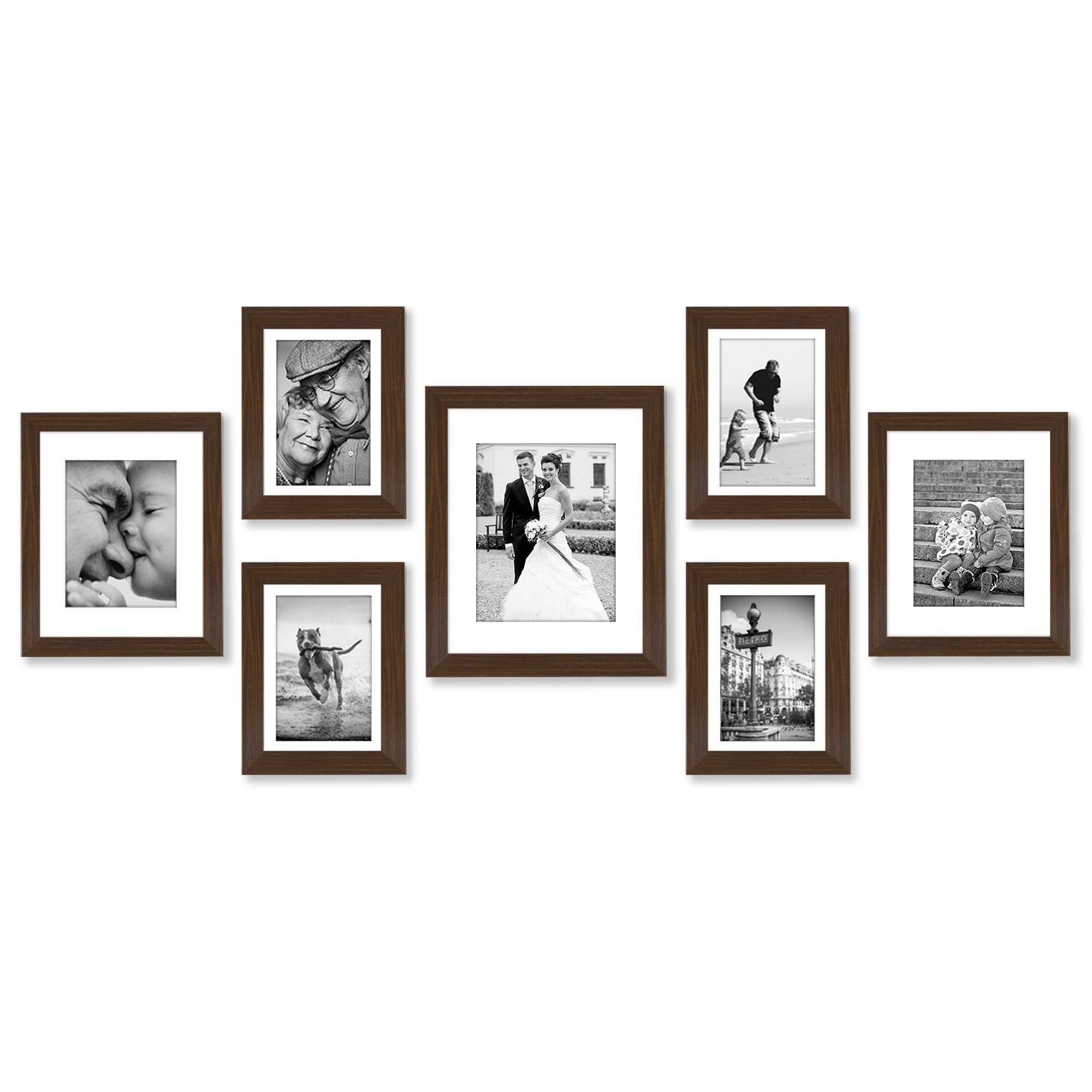 Americanflat 7 Piece Gallery Wall Frame Set in Walnut - One 11x14, Two 10x8, and Four 7x5 Frames - Collage for Wall With Horizontal and Vertical Formats