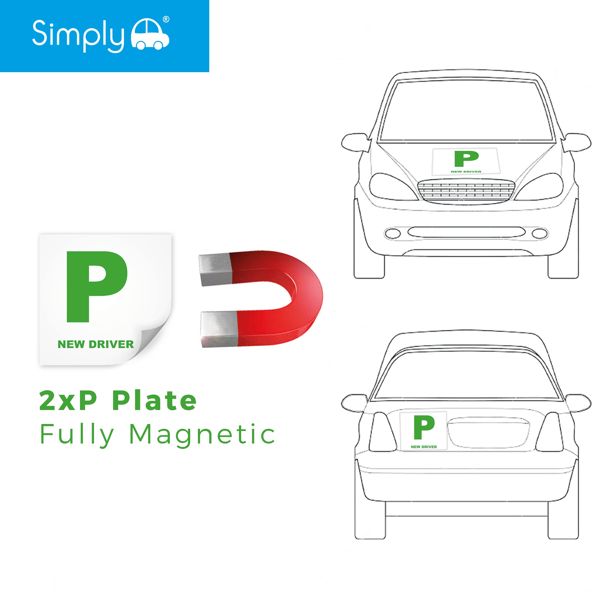 Simply TL1100 Pack of 2, Fully Magnetic Car P-Plates Twin Pack for New Drivers, Easy to Attach and Remove, Strong Magnet Backs for Vehicles — view 2