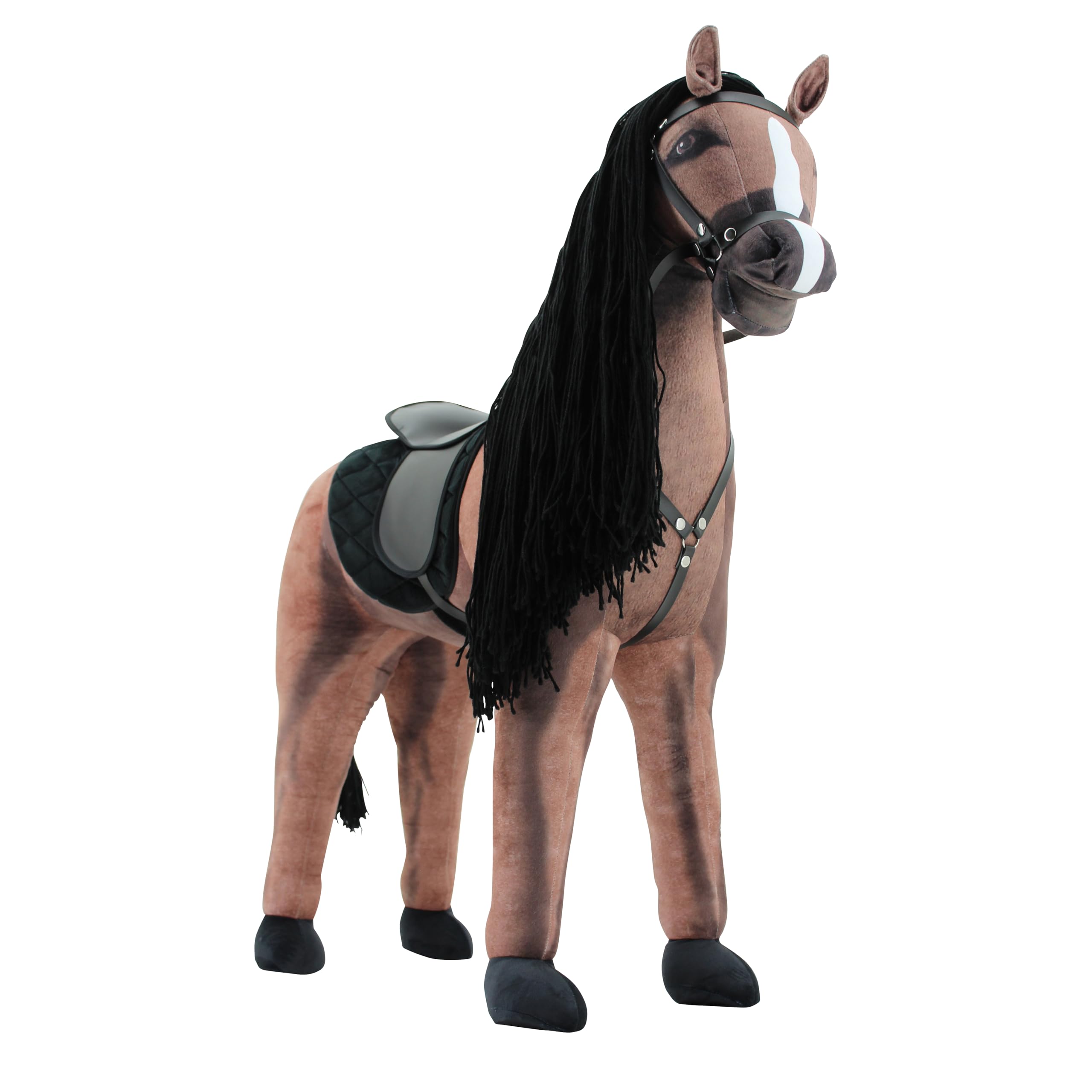 Sweety Toys Stehpferd zum Reiten- Plüschpferd Reittier Keine Montage erforderlich (Dunkelbraun)