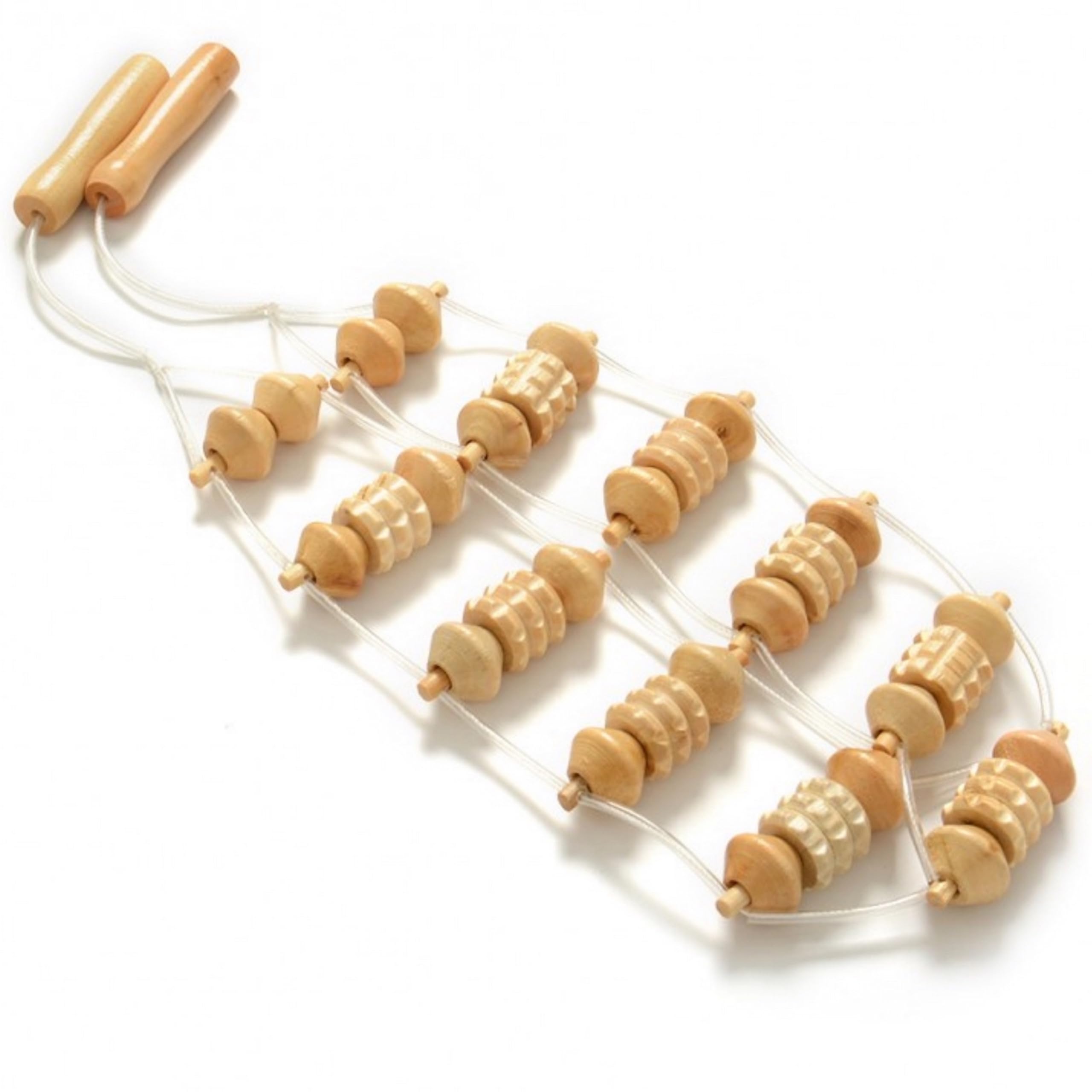 Accessoire de Massage en Bois - Appareil Madérothérapie Masseur Anti Cellulite Drainant - Lanière de Massage 10 Zones de Stimulation - Masseur Manuel Muscles Dos et Corps - Bois Naturel - Sun & Sia