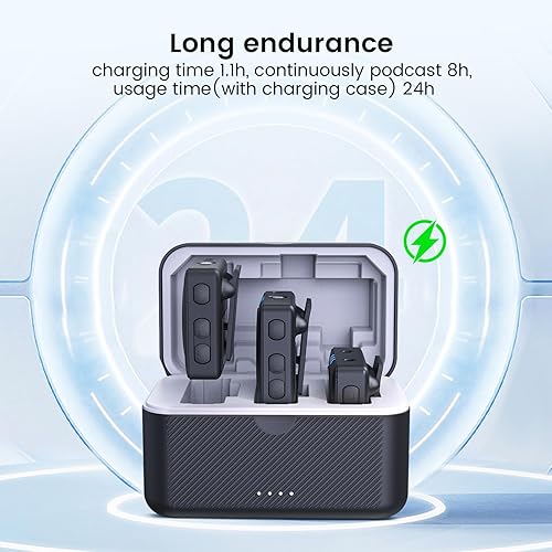 Miniatura 4 de Zwide Professional Wireless Lavalier Microphone System M1 Plus(Black)+C1 (2TX+1RX+Charging Case), with 2.4GHz Real Time Monitoring, Compact Dual