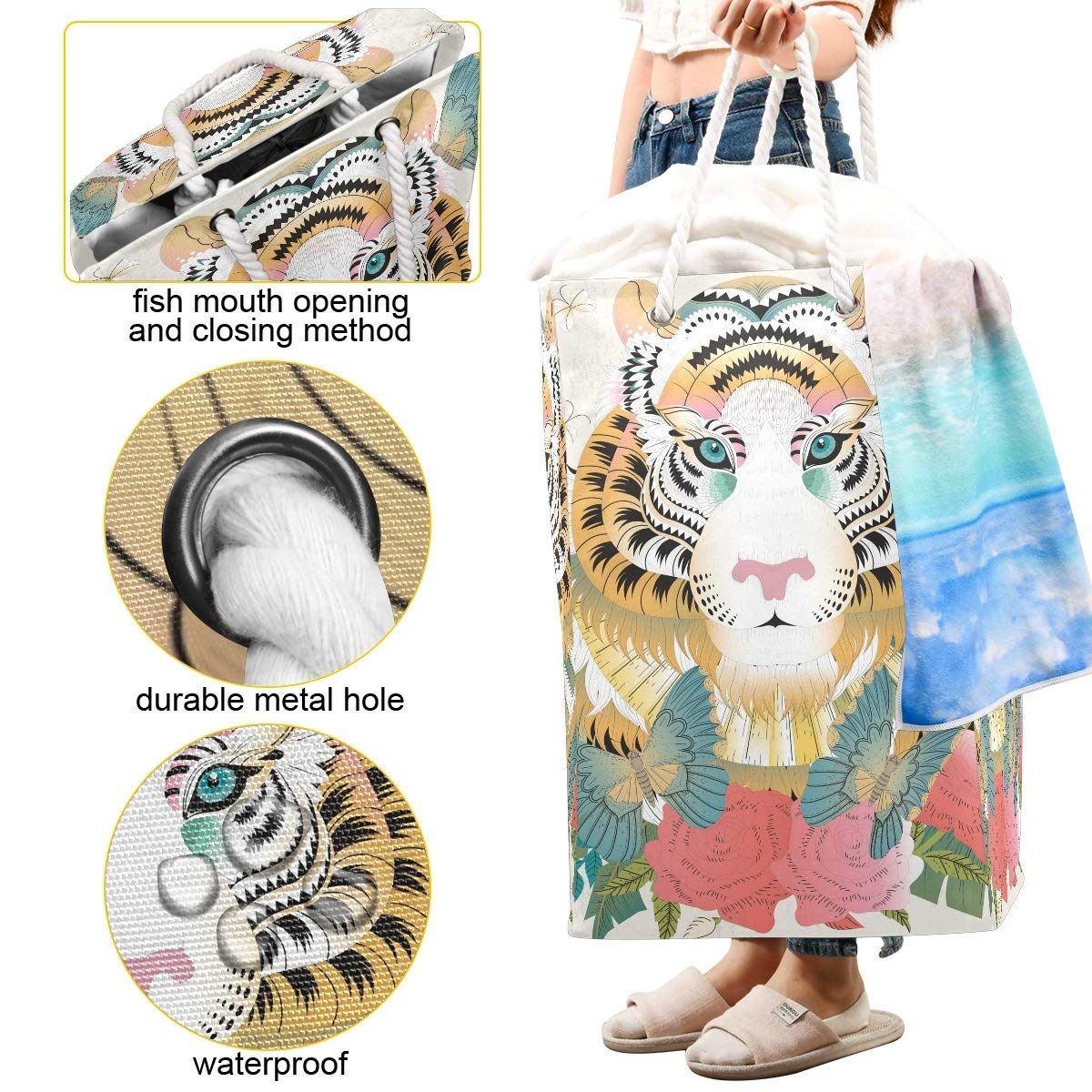 Großer Wäschesack, freistehend, faltbar, mit Tragegriffen