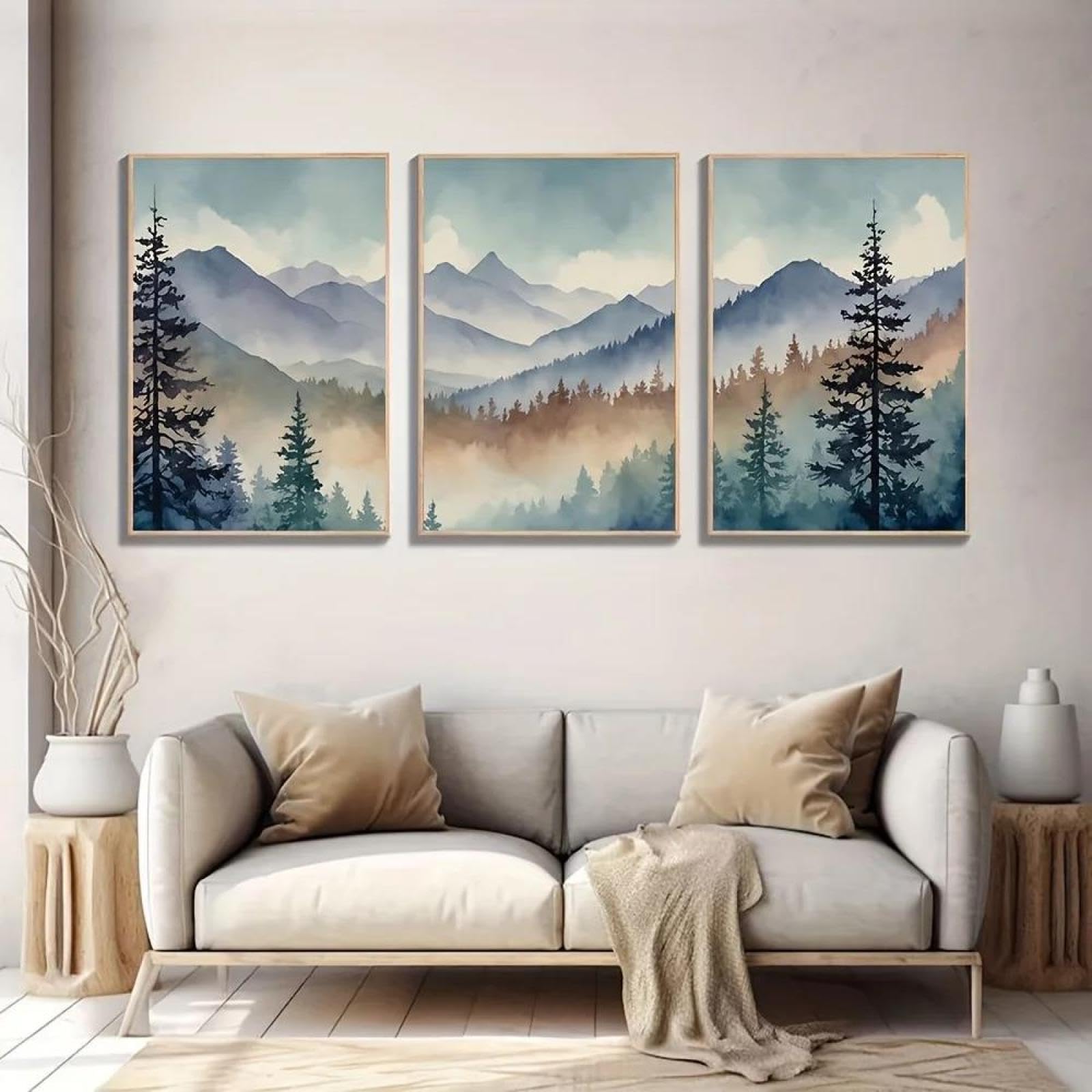 Baibexing Abstract Watercolor Mountain Landscape Canvas Painting Poster Prints Wall Art Picture For Living Room Home Decor 50X70Cmx3Pcs Unframed