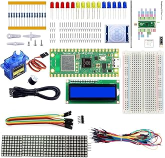 Raspberry Pi Pico w Basic Starter Kit with Raspberry Pi Pico, Breadboard, I2C 1602 LCD Display Module, 9g Mirco Servo for Raspberry Pi Beginners & Software Engineer