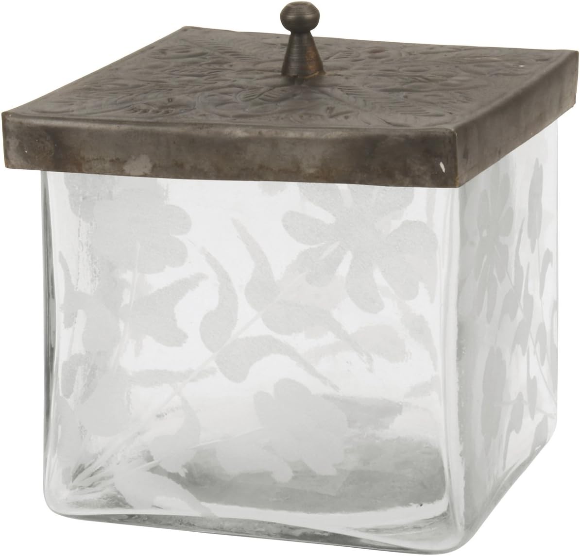 Stonebriar Clear Etched Square Glass Container with Pewter Lid
