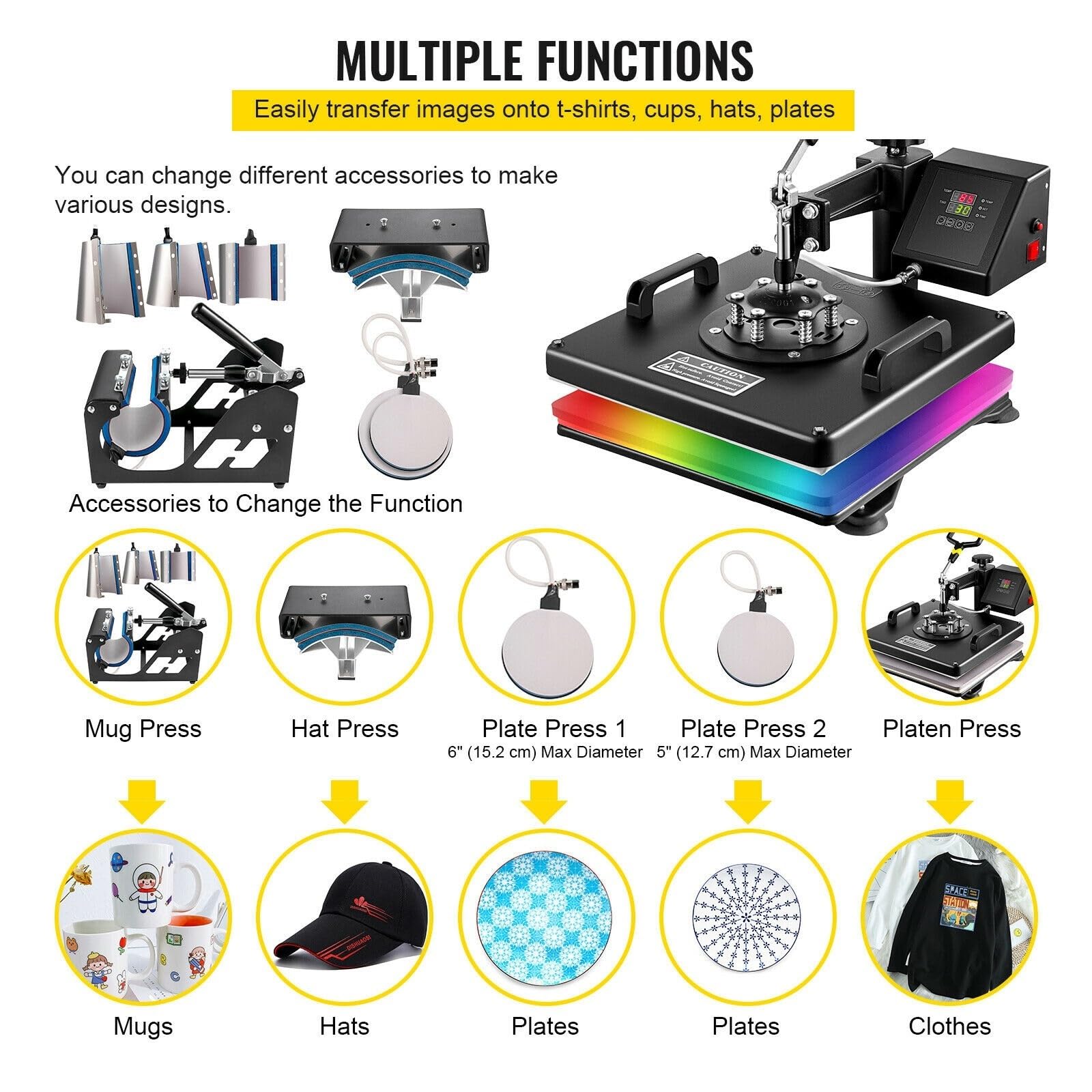 Macchina for pressa a caldo combinata 5/6/8 in 1 30 * 38CM 38 * 38CM Stampante a sublimazione multifunzione Trasferimento Tazza Cappello Piatto T-shirt,Multisuperficie(8 in 1 15 x 15 inch)