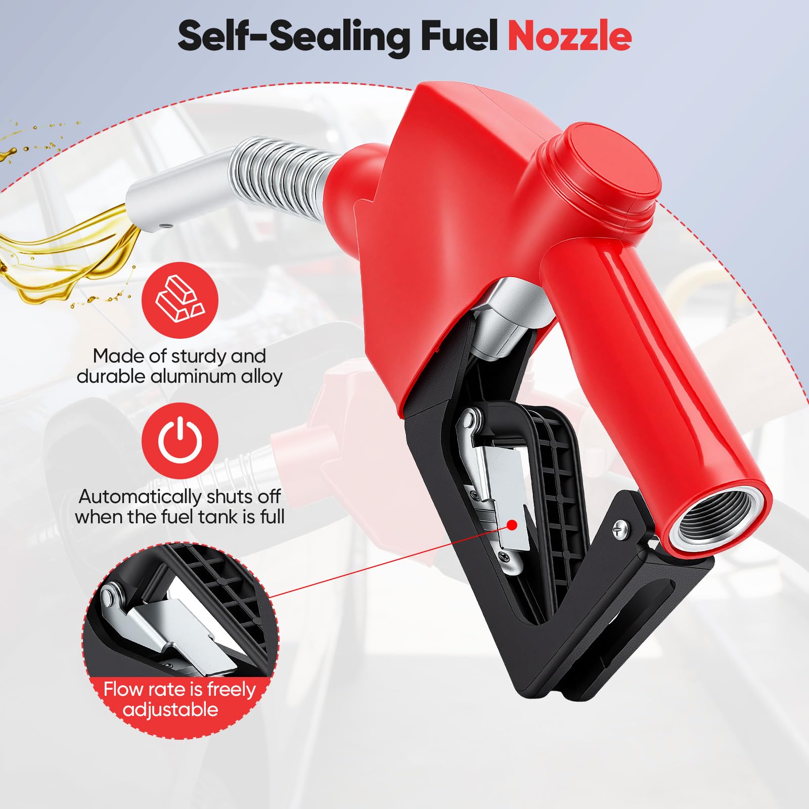 Pistola de Combustible diésel automática, Boquilla de Combustible con Entrada NPT de 3/4" para gasóleo de calefacción y diésel Bomba de diésel autocebante con 3 ajustes de caudal