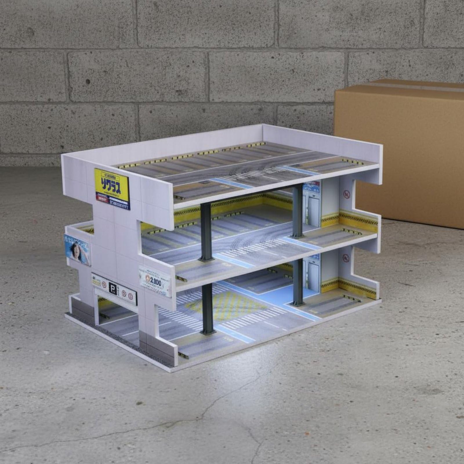 predolo Diorama Parcheggio 1:64 con Struttura a Livelli Garage LED Multistrato Realistico Modello Garage Illuminato per Appassionati di Modellismo, Scrivania, Parcheggio Multipiano Giapponese B