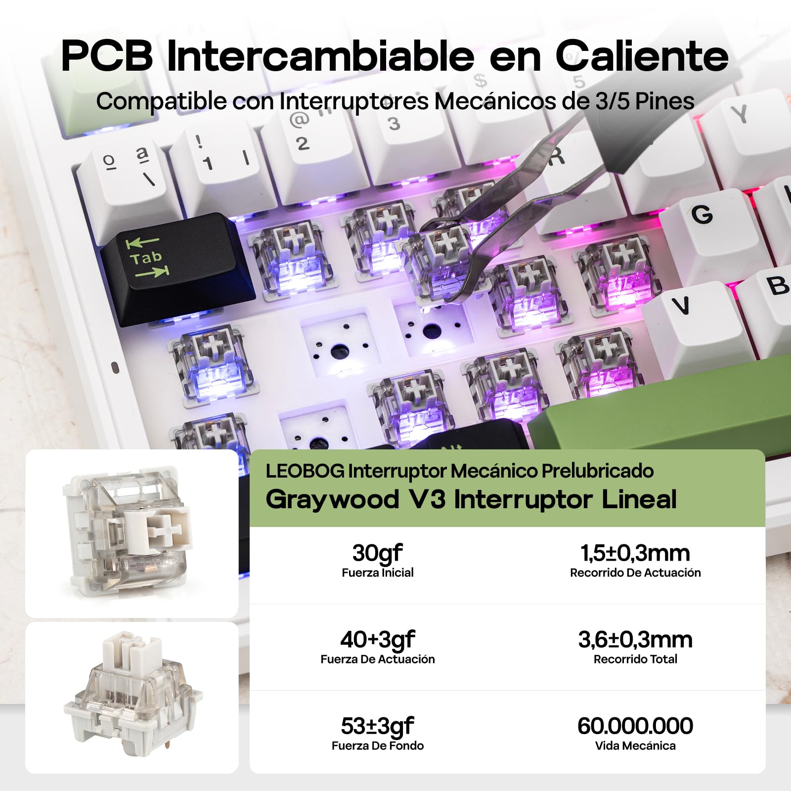 MechLands Aula F99 96% Teclado para Gaming Con Cable, Distribución QWERTY Español, Creamy Teclado Mecánico Con Junta, Retroiluminación RGB, Hot Swap, Interruptor Lineal Prelubricado (Negro Verde)