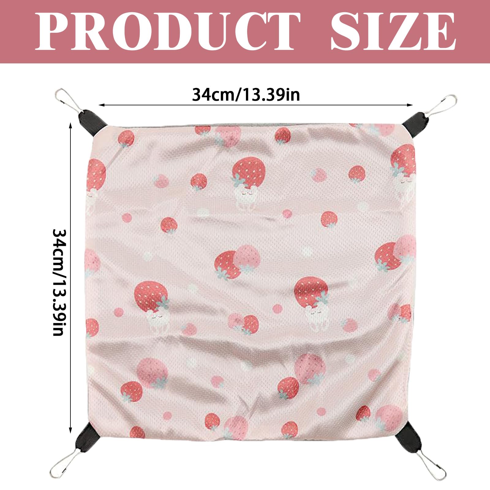 Hamac Cochon d'Inde Avocat Cousu Main 34CM x 34CM Cage Furet Réglable Librement pour Repos Jeu Sieste Cabane Lapin Conception Antidérapante pour Lapin Hamster Cochon d'Inde (Fraise Rose)