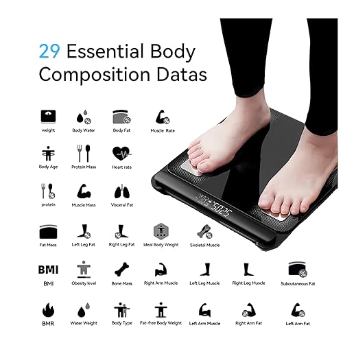 Miniatura 5 de Báscula de composición corporal de 8 electrodos, báscula digital inteligente para peso corporal, mide grasa corporal, masa muscular, BMC, agua,