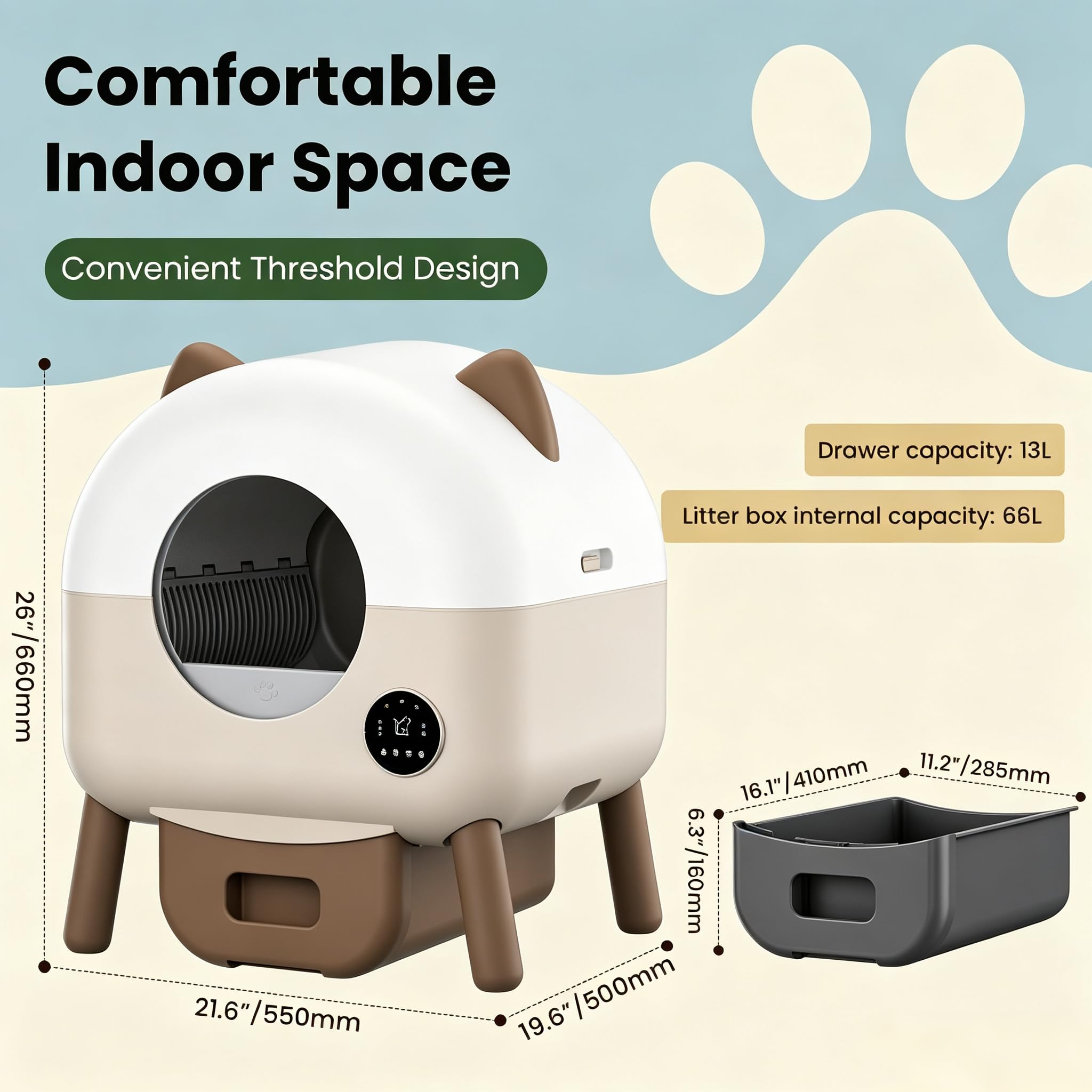 Lettiera Gatto Autopulente XXL, 79L Grande Capacità Lettiera Gatto Chiusa, Sensori di Sicurezza, 6 Luci, Eliminazione Odori, Controllo App,Silenziosa,Facile da Pulire,Lettier Automatica per Più Gatti