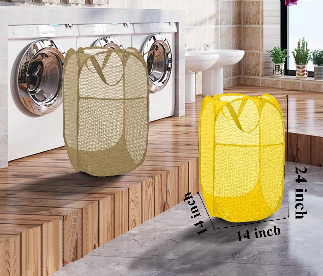 Sturdy Collapsible Big Mesh Laundry Basket Large Clothes Hamper With Handles Portable Room Closet Storage Organizer Beige