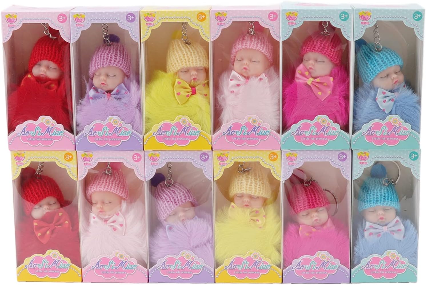 VGEBY Baby Pompom Key Chains, 12Pcs Cute Girl Doll Ball Keychain for Car Keys Mobile Phones Wallets Handbags