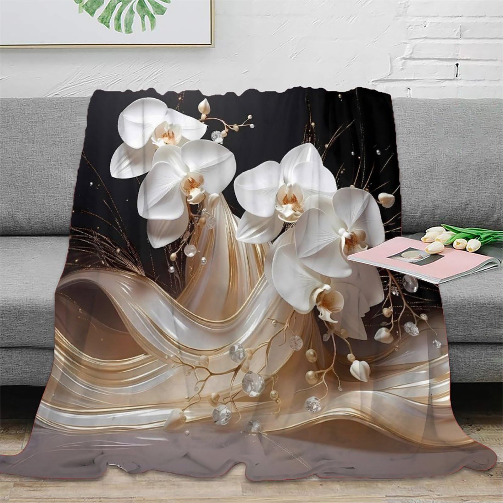 Couverture microfibre lavable machine grand plaid lit 150x200cm motif floral 3D adulte