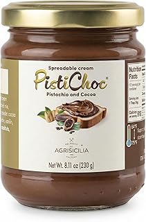 Agrisicilia Pistachio & Cacao Cream Spread – Italian Chocolate Pistachio Spreadable Dessert, 230 g Glass Jar, Made in Sicily