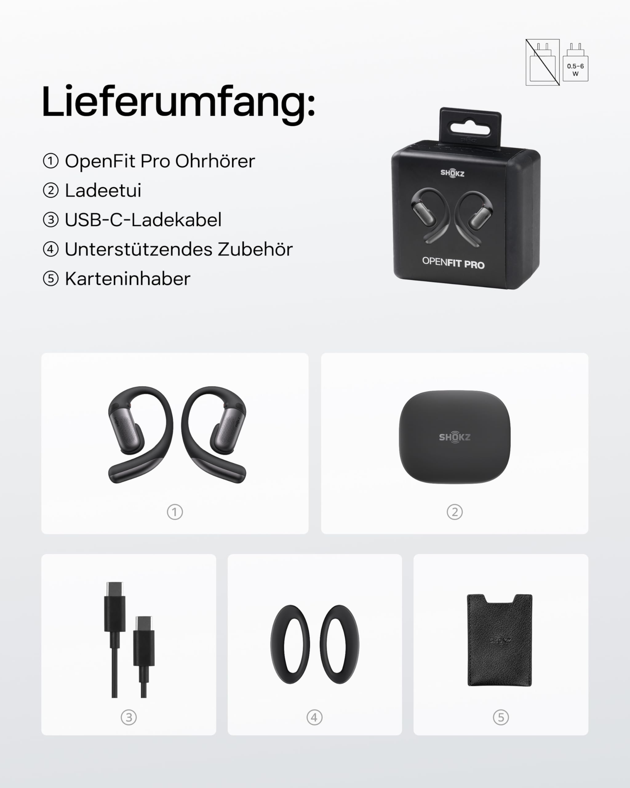 SHOKZ OpenFit Pro Open-Ear-Kopfhörer mit Open-Ear Geräuschreduzierung, Optimised for Dolby Atmos, Tiefe Bässe, 50H Akku, klare Anrufe für Arbeit, Sport, Outdoor Bluetooth 6.1, IP55, Schwarz