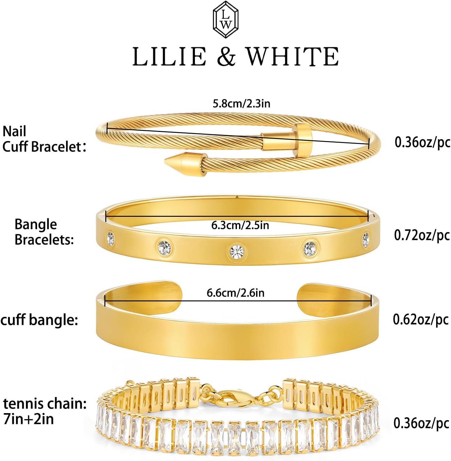 LILIE&WHITE Gold Plated Bangle Bracelet Set for Women Chain Bracelets Stacking Cuban Link Bracelets Jewelry Sets Fow Woman Cuff Bangle - Image 6
