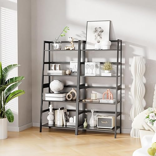 Miniatura 7 de HITNET Estante de escalera negro, estantería de 4 niveles, estante de almacenamiento de baño independiente con marco de bambú, soporte de exhibición