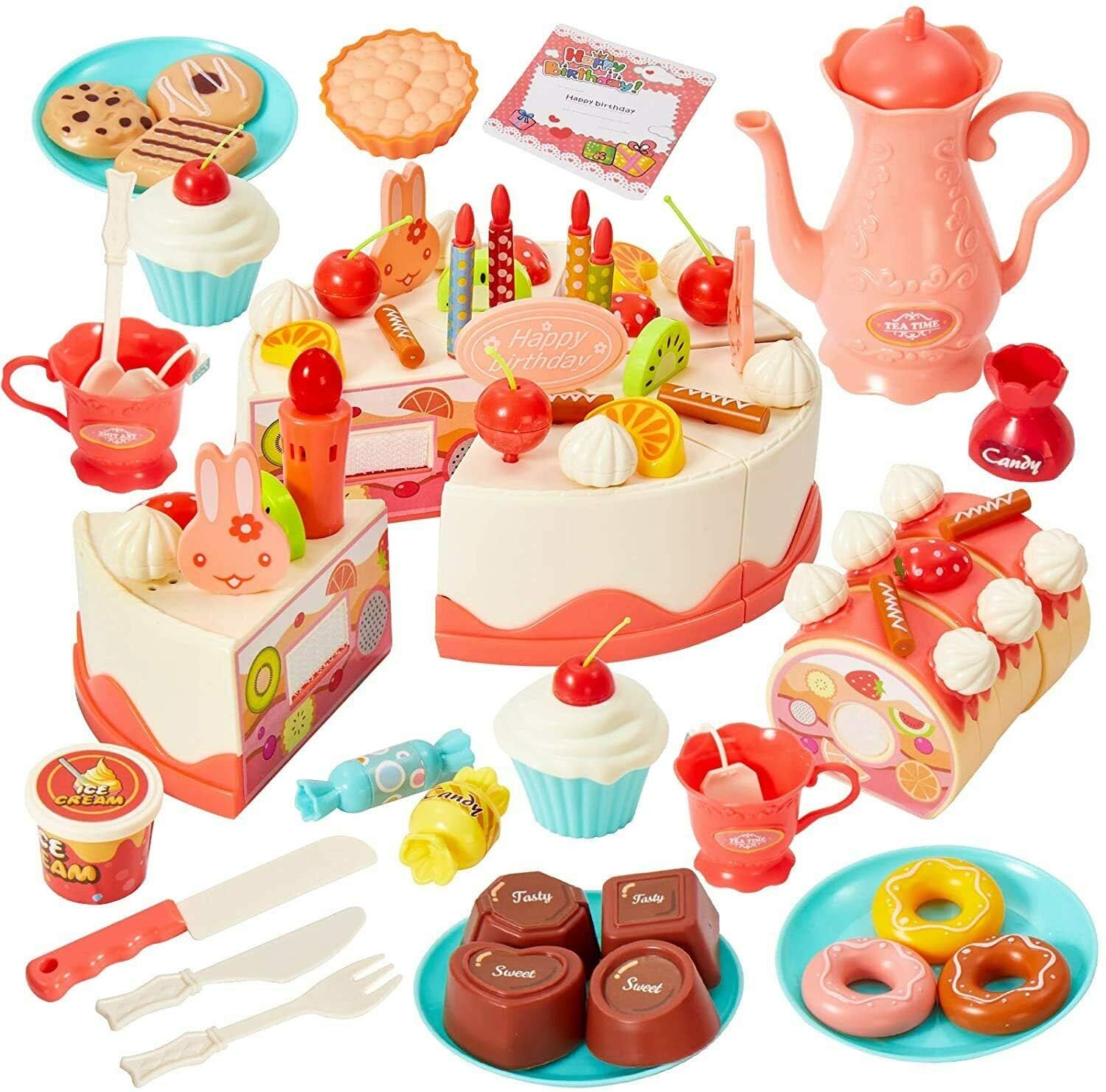 82 pcs DIY Make Your Own Birthday Cake Toy for Kids with Musical Candle cute cake sings