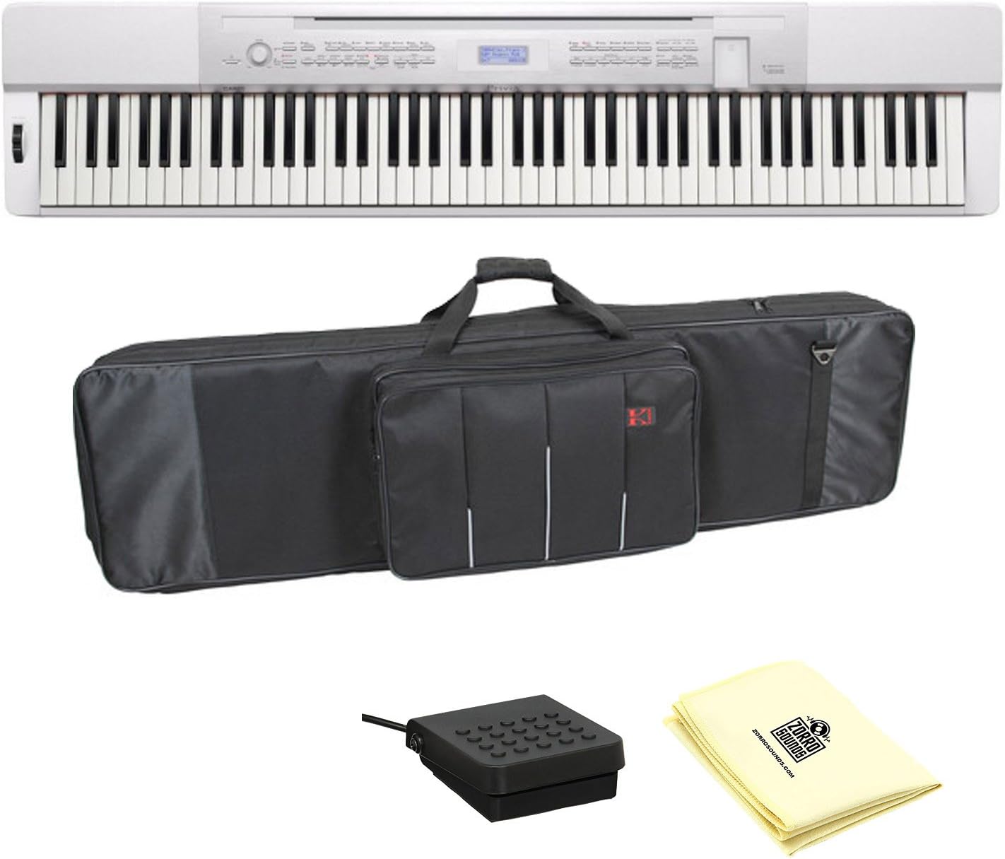 Casio Privia PX350 88 Key Digital/Portable Piano, White With Keyboard Bag, Sustain Pedal And Custom Designed Instrument Cloth