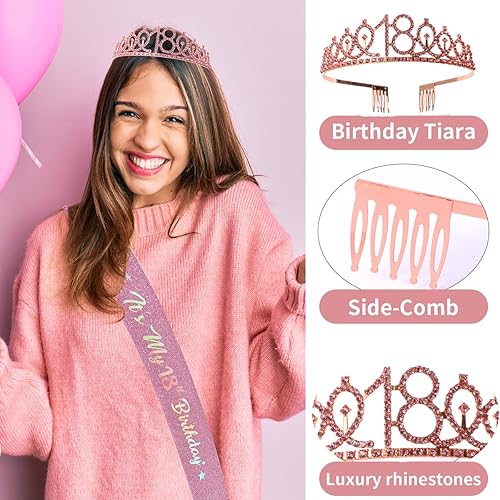 Miniatura 66 de Tira y tiara para velas de cumpleaños número 16, corona de diamantes de imitación de cumpleaños "Sweet 16th", globo de aluminio de 32 pulgadas