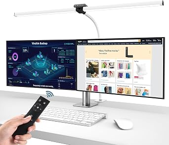 brightower Double Head Desk Lamp LED Dimmable 24 W 80 cm Desk Lamp Clampable for Home Office Daylight Lamp with Remote Controls Gooseneck Office Table Lamp 5 Colour Modes White [Energy Class A]