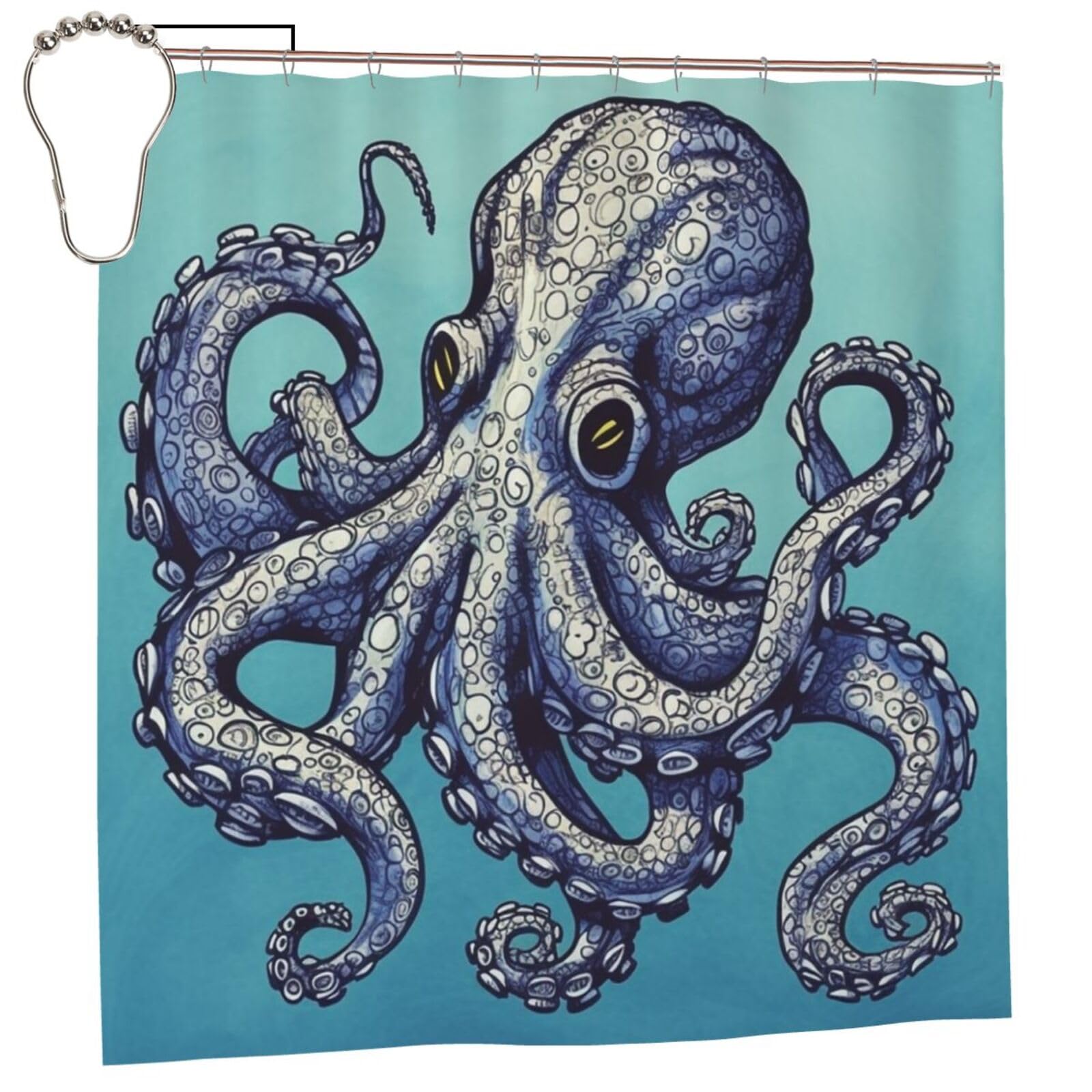 FodPand Octopus Design Shower Curtain 70"x70" Waterproof Long Bathroom Curtain Heavy Duty Thick Cloth Bath Curtain Set with Hooks, Modern Abstract Art Pattern Bathroom Shower Curtains