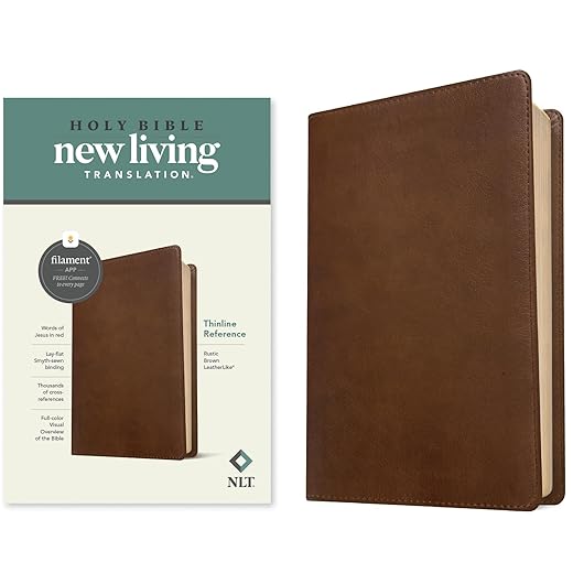 NLT Thinline Reference Holy Bible (Red Letter, LeatherLike, Rustic Brown): Includes Free Access to the Filament Bible App Delivering Study Notes, Devotionals, Worship Music, and Video