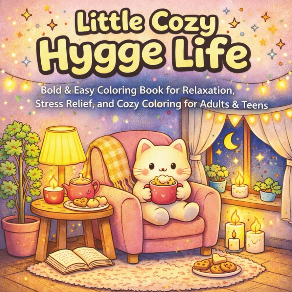 Little Cozy Hygge Life: Bold & Easy Coloring Book for Relaxation, Stress Relief, and Cozy Coloring for Adults & Teens