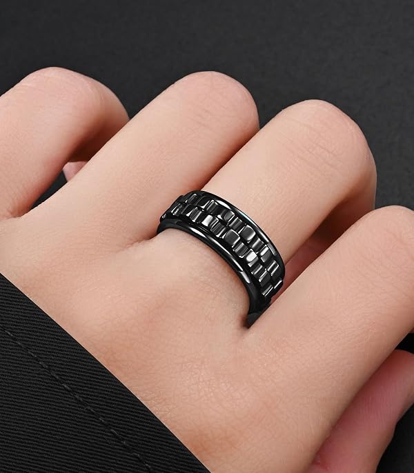 King Ring 8mm Wide Gear Spinner Ring – Stainless Steel Fidget Ring for Men & Women – Black 6 by King Ring - Used condition - Image 4