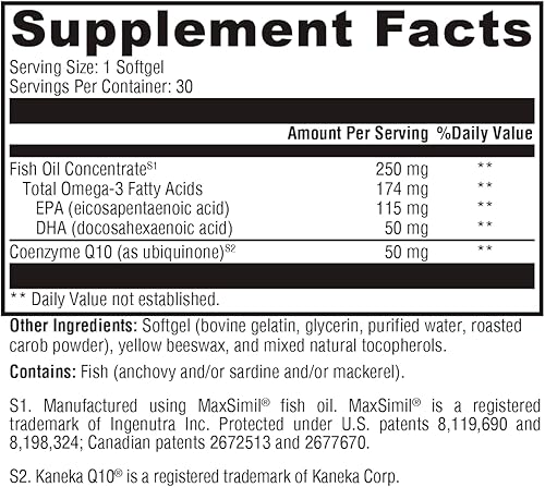 Miniatura 2 de XYMOGEN CoQmax Omega 50 mg - Suplemento CoQ10 + Aceite de Pescado Omega 3 - Apoyo a la salud cardíaca de doble acción - Coenzima q10 + aceite de