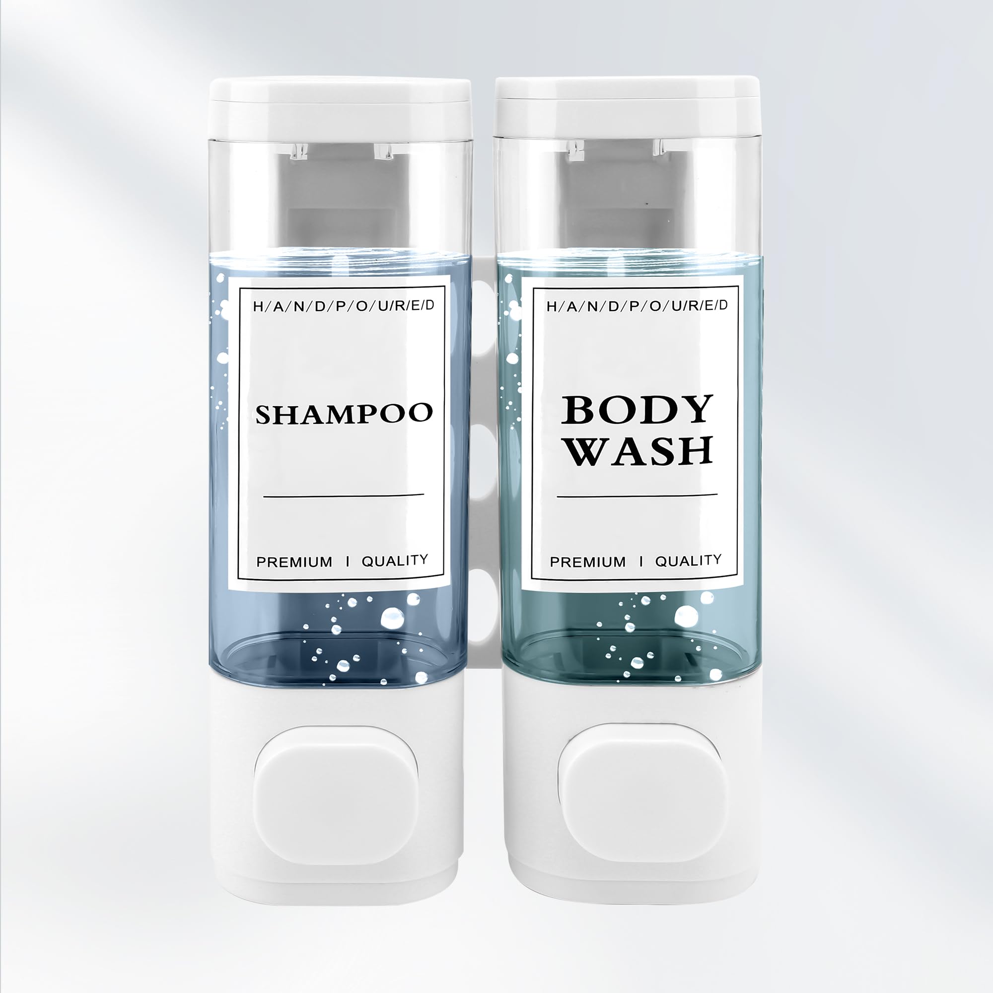 Dispensador Jabón Baño para Montaje en Pared, Dispensador de Jabón Líquido, Dispensador Gel y Champu Ducha para Hotel, Hogar,2x300ml(Blanco)