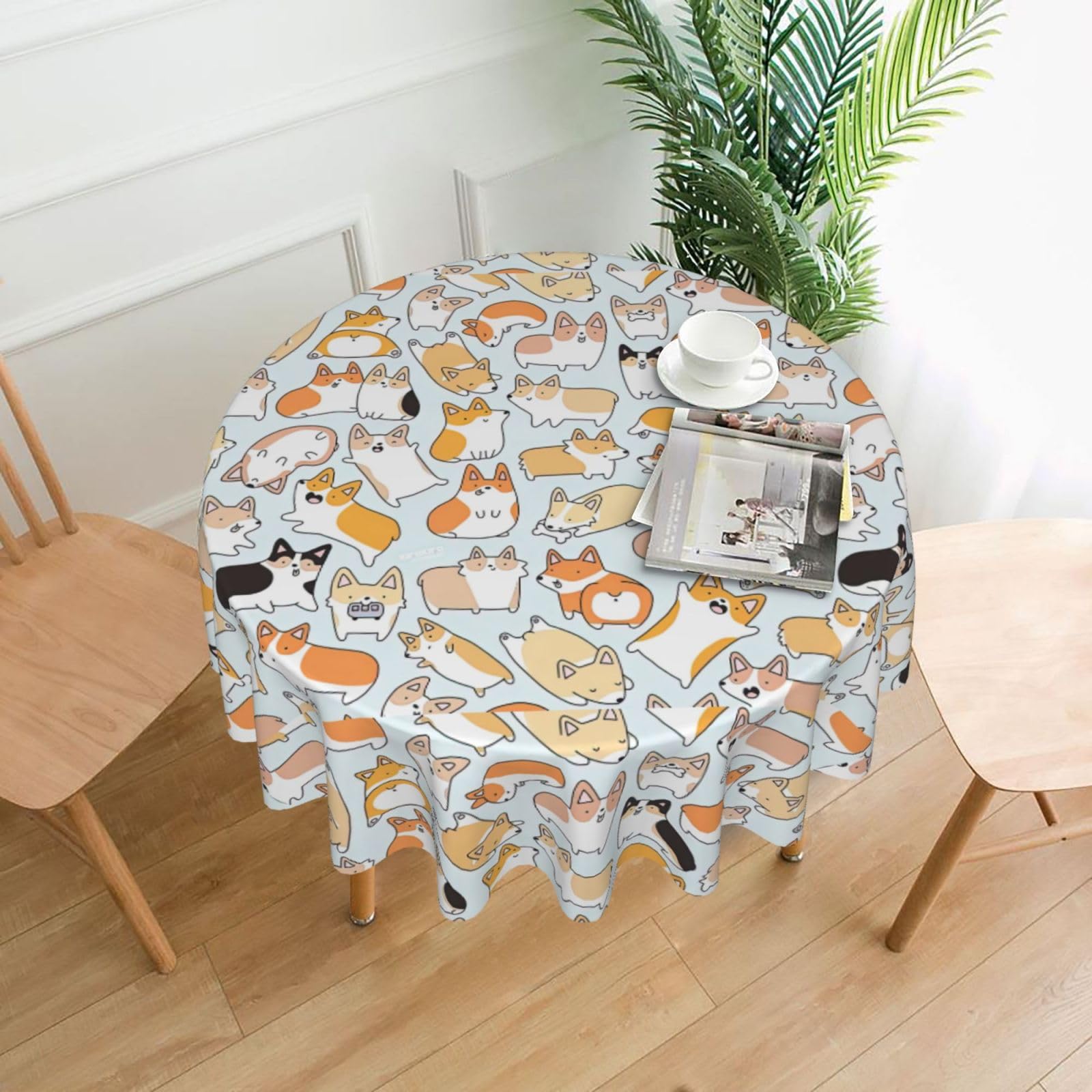 OXbnmm Dog Print Soft Round Tablecloth 60in Polyester Washable Cover Cozy Gift for Mom Housewarming