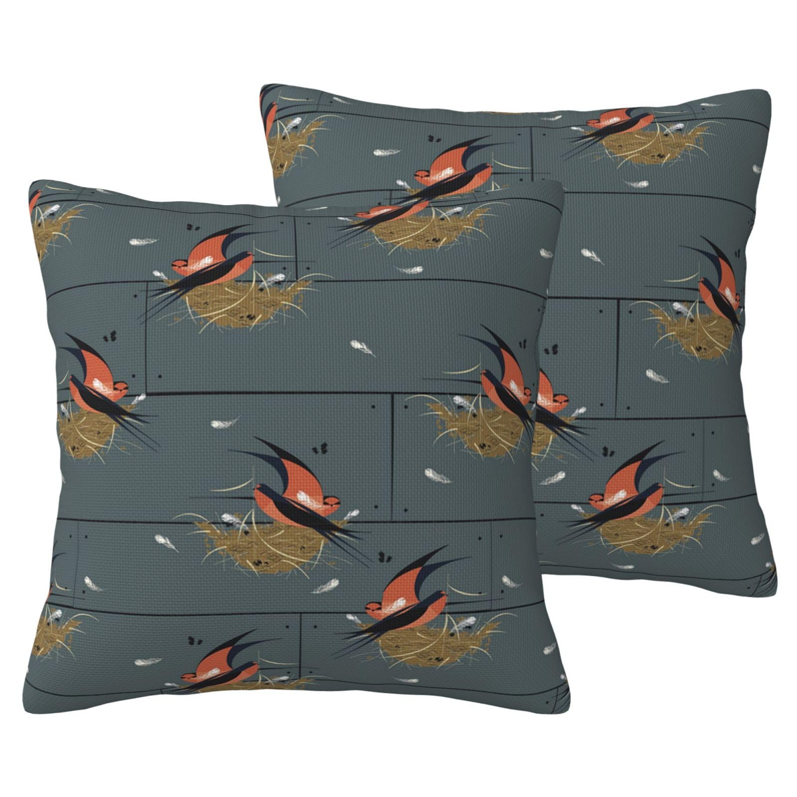 Housse de coussin hirondelle lin imitation graphite lot de 2 anti froissement salon