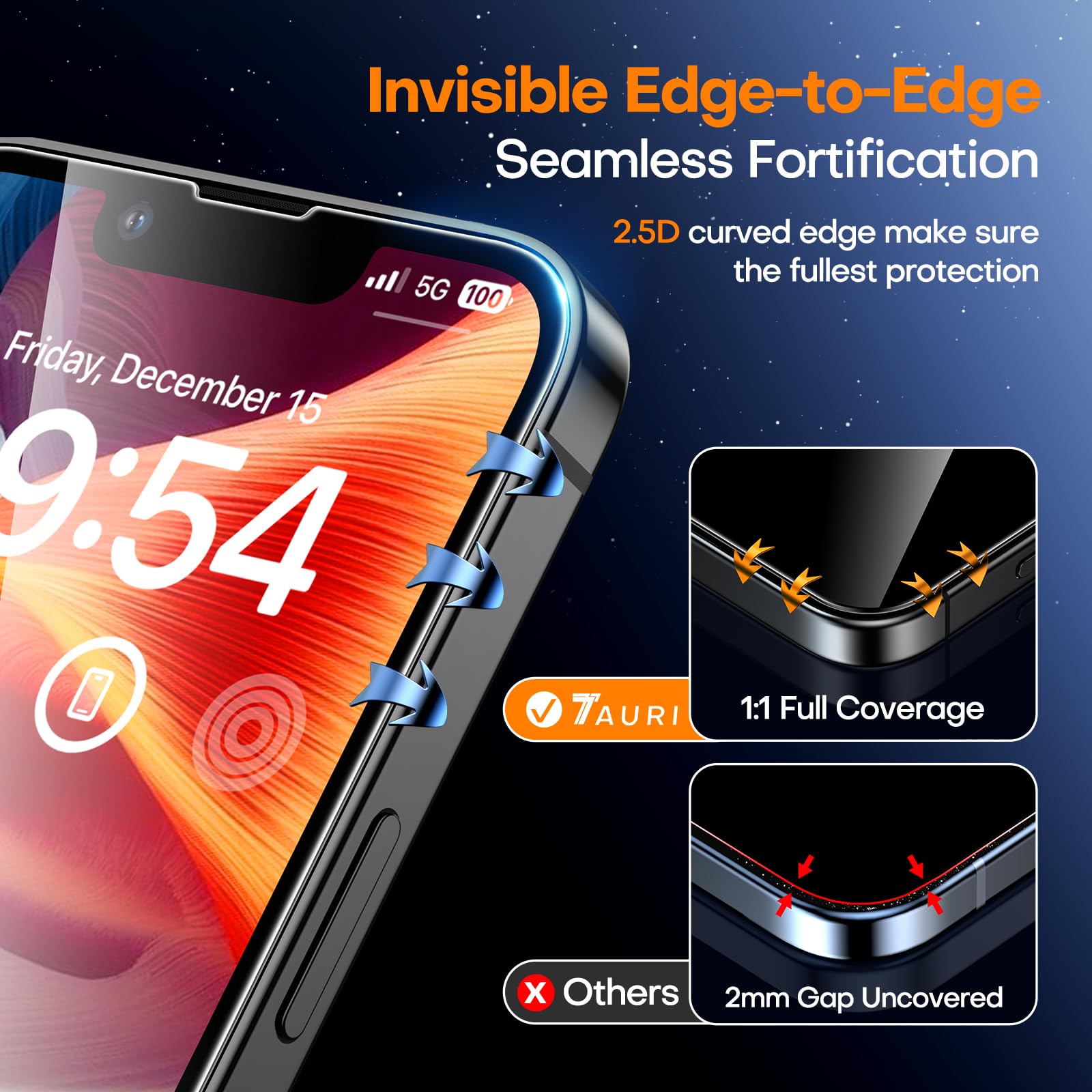 TAURI 3 Pezzi Pellicola Vetro Temperato per iPhone 13 Pro 6,1 Pollici, Rimozione Automatica Della Polvere, Durezza 9H Protettiva, Senza Bolle