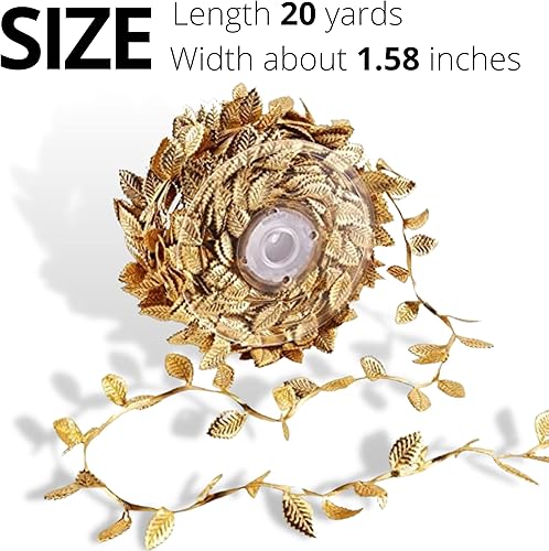 Miniatura 2 de Guirnalda de hojas de oro artificial de 20 yardas para manualidades, guirnalda de fiestas, bodas, enredaderas artificiales