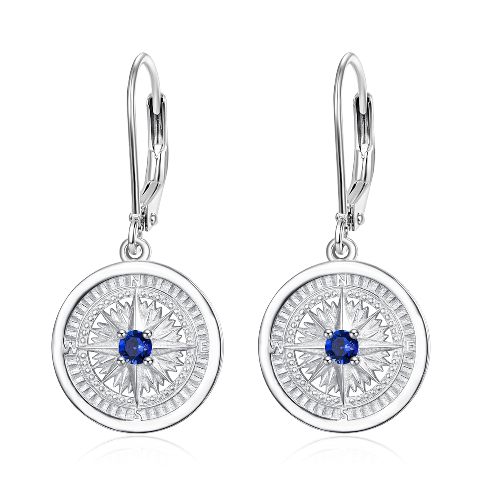 KINGWHYTE Compass Drop Earrings 925 Sterling Sliver Dangle Drop Earrings Birthstone Jewelry Birthday Gifts for Women Mom