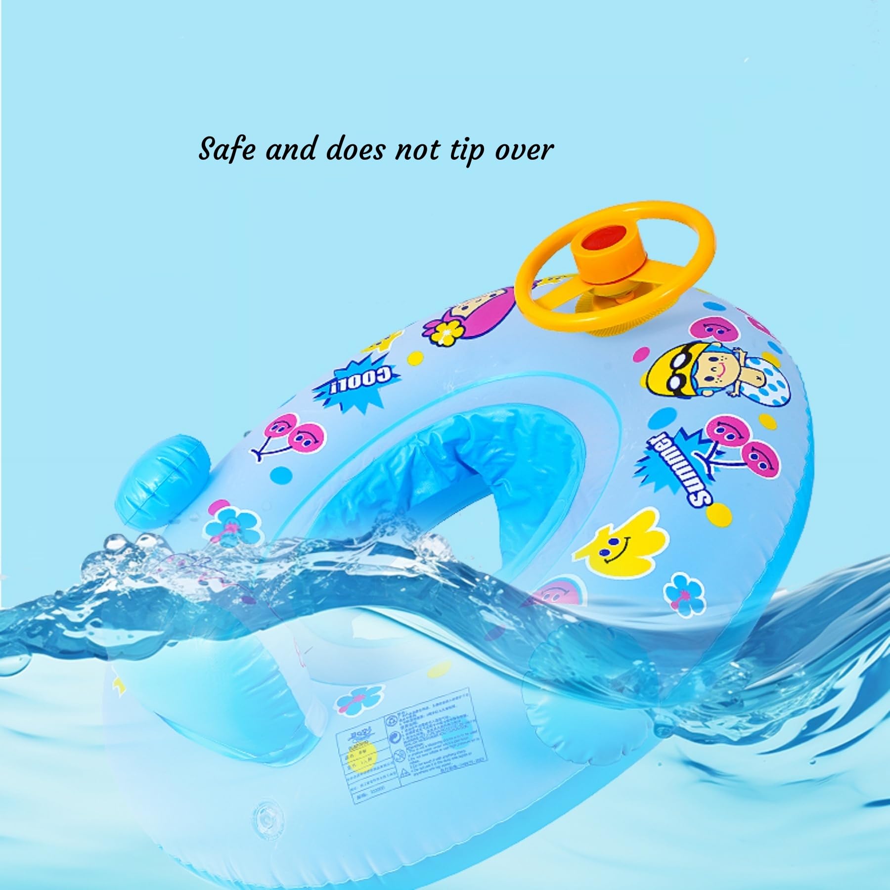 Inflatable Baby Swimming Ring with Sun Canopy for Children up to 15 kg, Removable Hood, Rotating Steering Wheel with Horn - Image 4