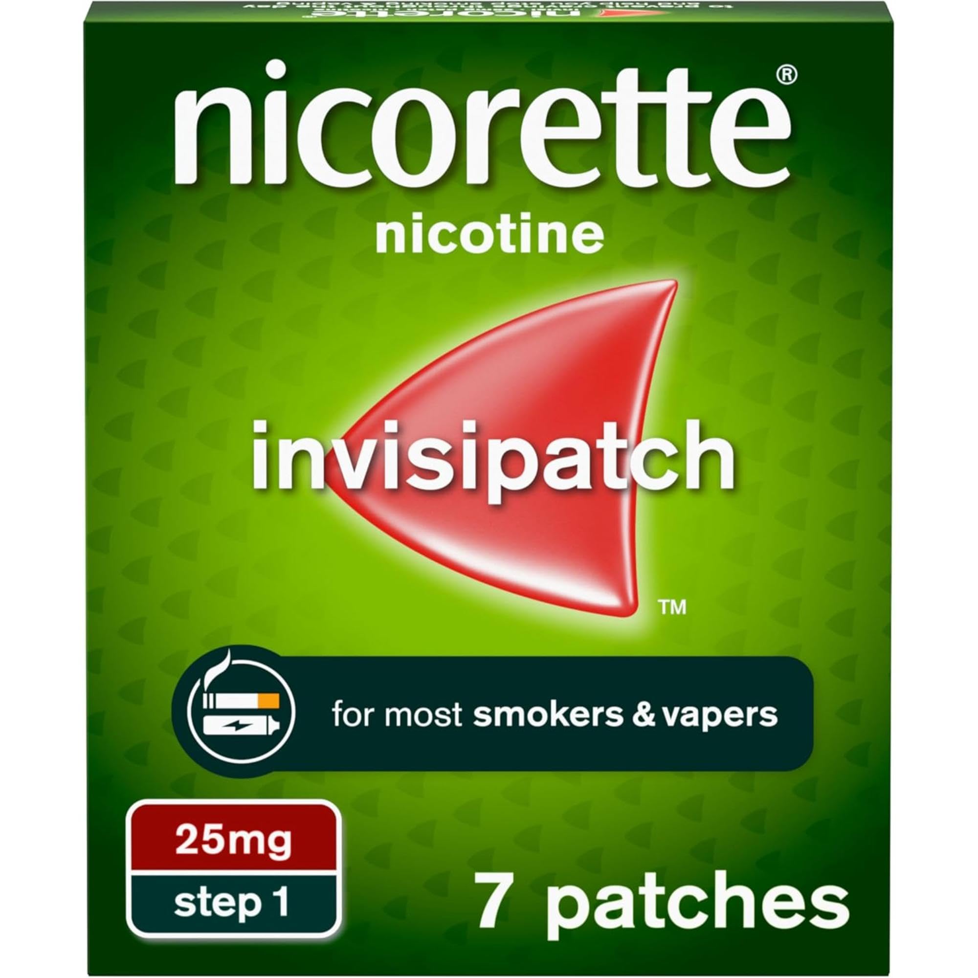 Nicorette InvisiPatch, Nicotine Patches Step 1, 25mg, 7 Nicotine Patches, Effective and discreet Stop Smoking and Stop Vaping Aid, to Beat Cravings & Withdrawal Symptoms (Quit Smoking or Vaping)