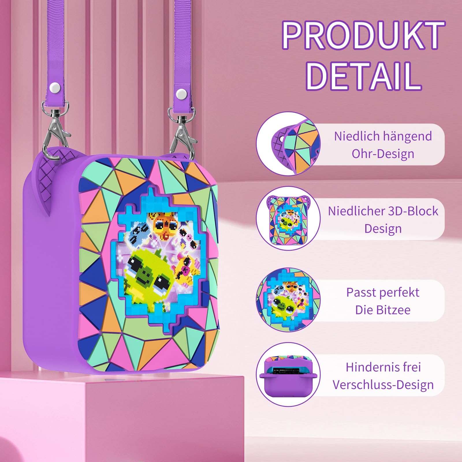 Schutzhülle für Bitzee Magicals Digital Pet, MOWYEOK rutschfeste und Kratzfeste Silikon Schutzhülle für Digitale elektronische Haustierhülle von Bitzee Magicals, Mit Lanyard (Lila)