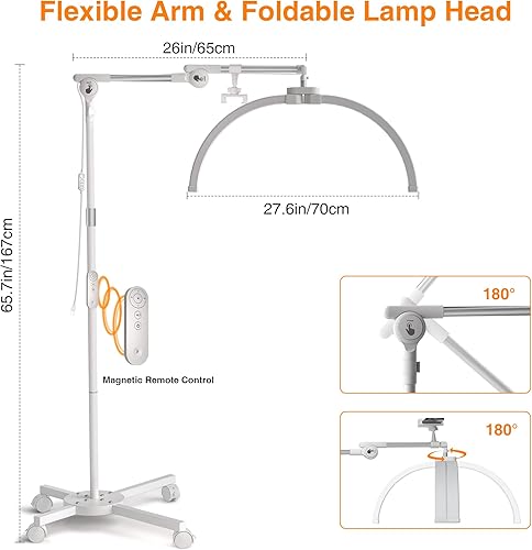 Miniatura 3 de CHICLUX Lámpara de pie plegable para extensiones de pestañas, luz LED regulable de media luna con soporte para teléfono y base con ruedas