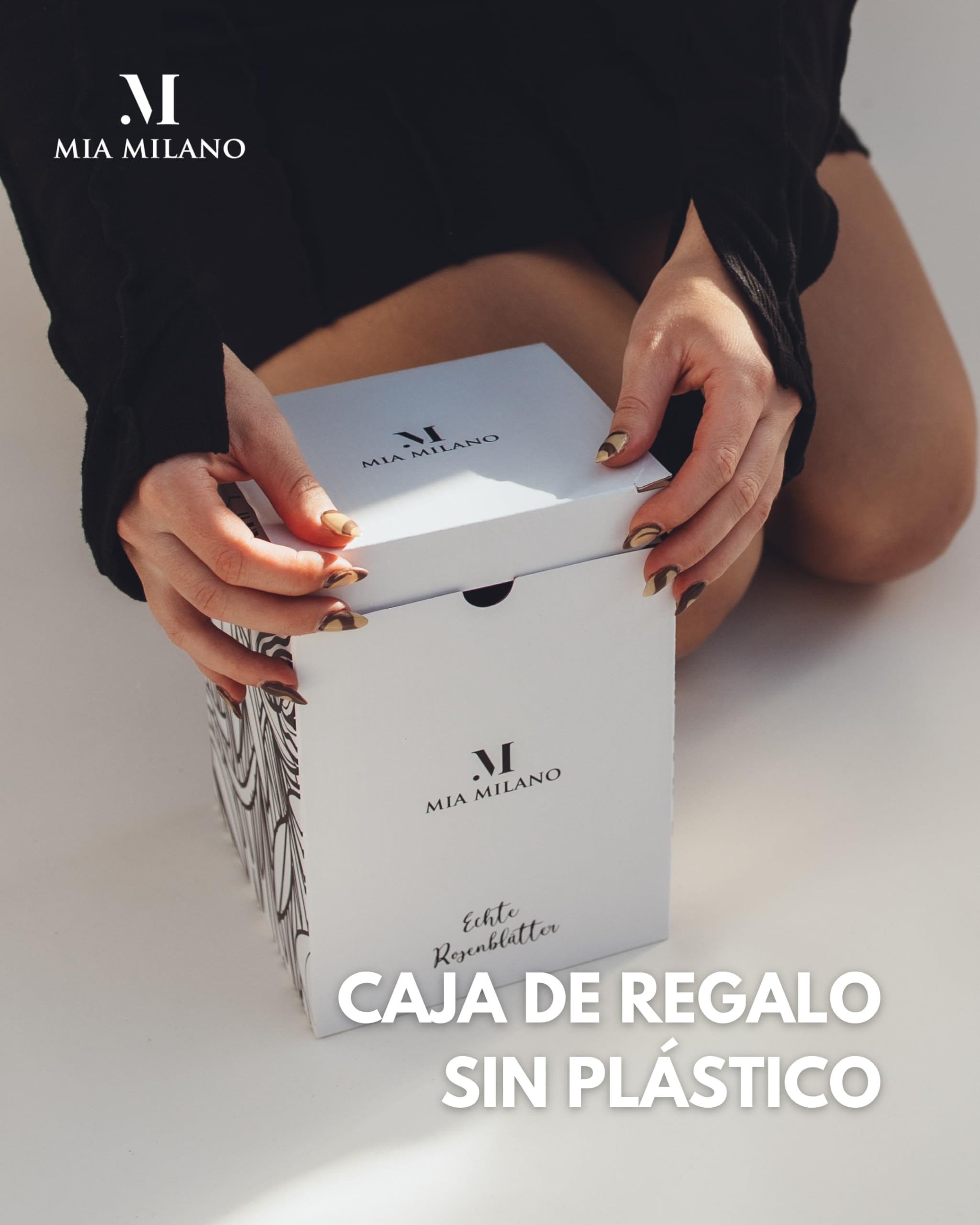 Mia Milano Pétalos de Rosa Auténticos I Pétalos de Rosa Deco de Rosas Infinitas I Regalo San Valentin I Flores de Rosas Auténticas en Caja de Regalo (Blanco, 150g)