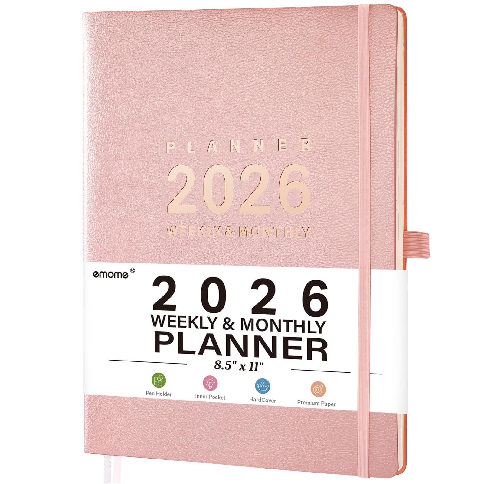 2026 Planner - Jan 2026 - Dec 2026, 8.5" x 11" 2026 Planner Weekly and Monthly, Pen Holder, Pocket, 25 Notes Pages, Faux Leather Cover, A4 Premium Paper - Pink