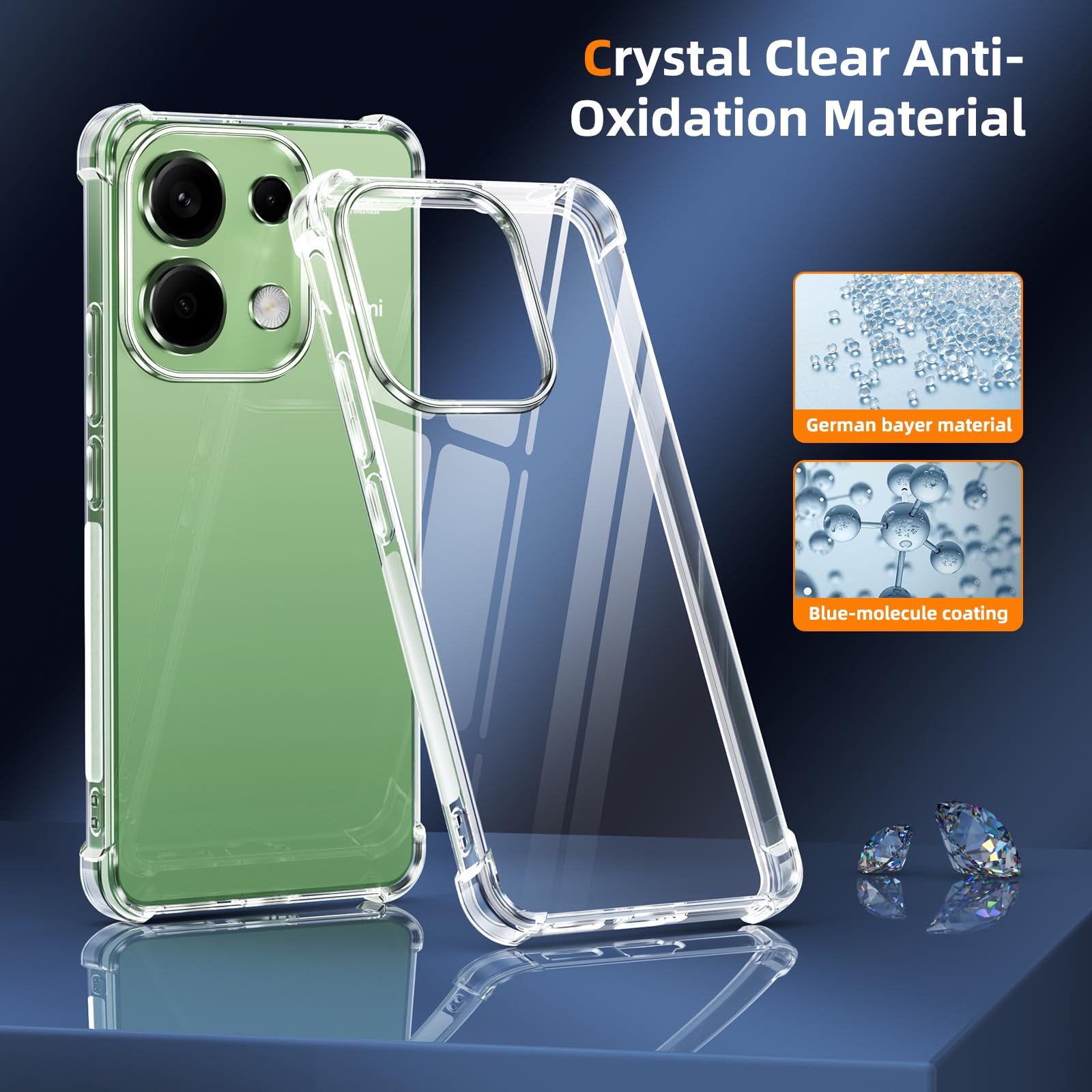 Vauki Cover per Xiaomi Redmi Note 13 4G(Non per 5G) Trasparente + 2 Pellicola Protettivo,Custodia Antiurto Ultra Sottile Silicone Morbido Bumper Resistente Anti-Graffio Case per Redmi Note 13 4G 6.67