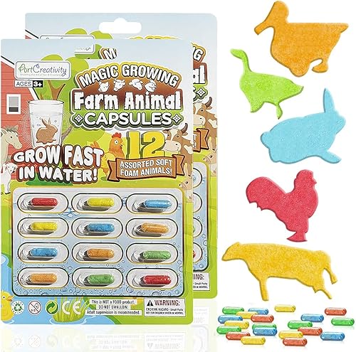 ArtCreativity Magic Growing Farm - Cápsulas de animales de granja, 2 paquetes con 12 cápsulas expandibles de animales cada una, crecer en agua,